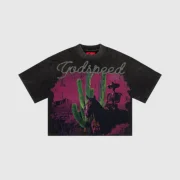Folded Godspeed Green Pink Tee highlighting bright color combination and premium material