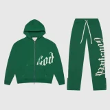 Godspeed Green Sweatsuit showing hoodie and sweatpants in coordinated streetwear look